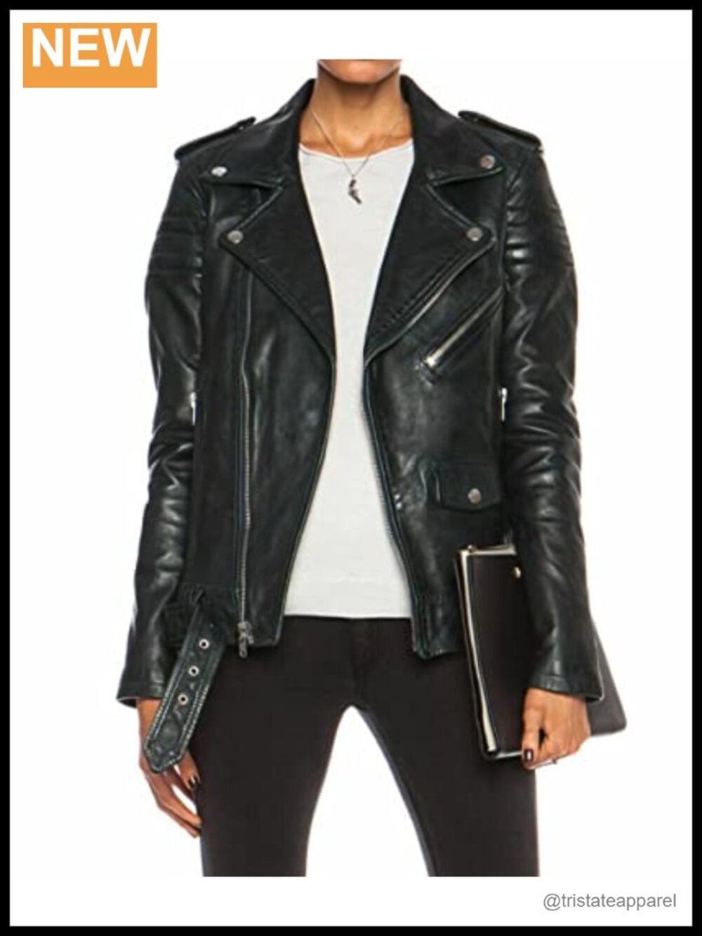 Women's Real Lambskin Leather Biker Jacket Slim Fit YKK Zipper